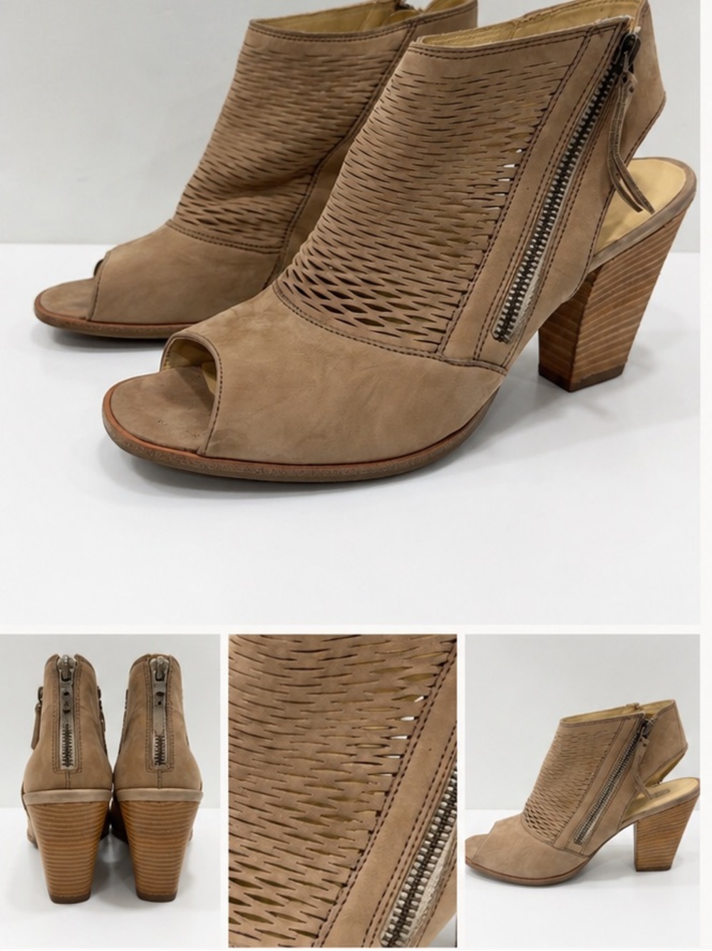 Paul Green Taupe Nubuck Leather Peep Toe Booties Heels size 7 US 9.5